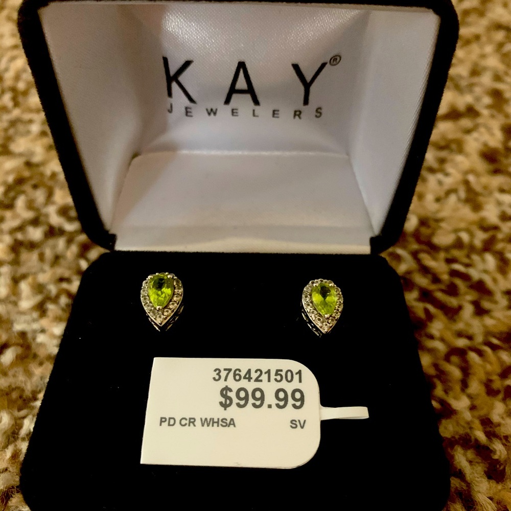 Peridot & White Lab Created Sapphire Earrings